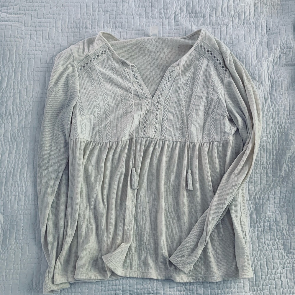 White peplum peasant embroidered white blouse